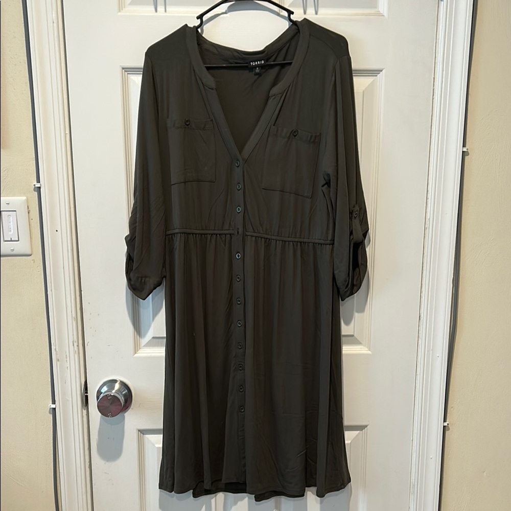 Olive Green Button-Down Dress